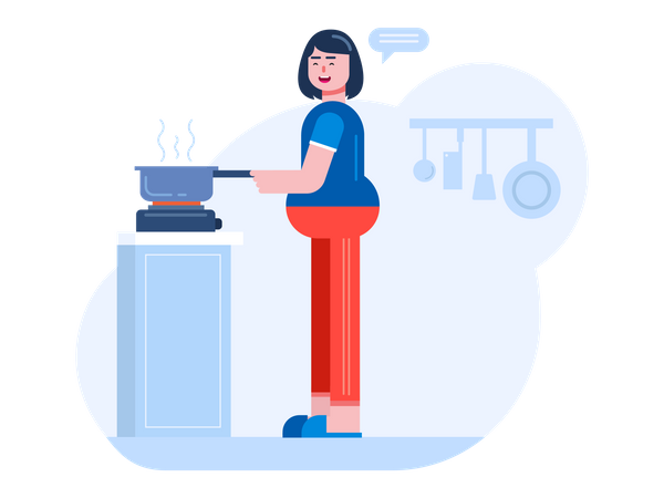 Girl cooking  イラスト