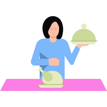 Girl cooking chicken  Illustration