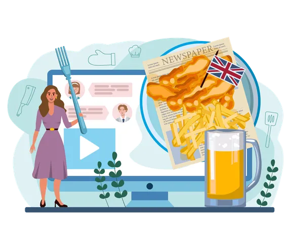 Fish And Chips Online Service Or Platform British Deep Fried Fish And Chips Fast Food England Takeaway Food Online Recipe Flat Vector Illustration Illustration