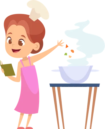 Girl cooking food Illustration