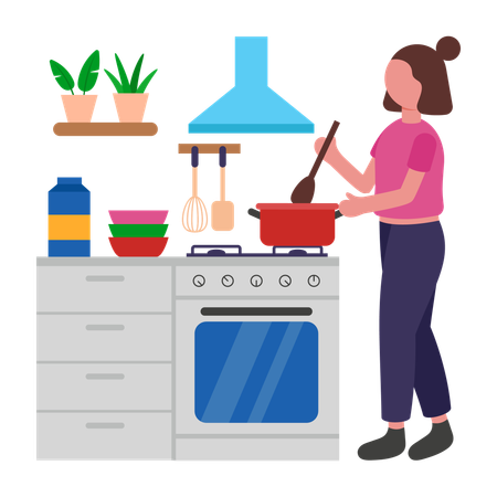 Girl cooking food at home  Illustration