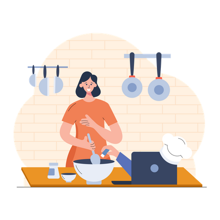 Girl Cooking Food  일러스트레이션
