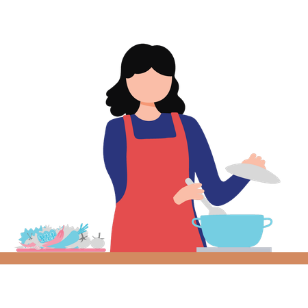 Girl cooking food in kitchen  Illustration