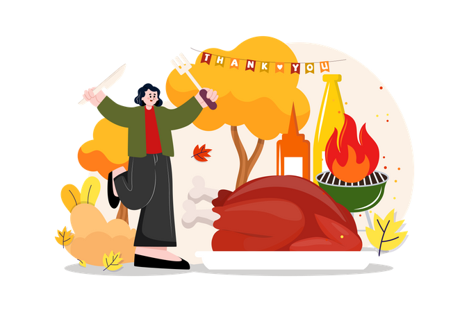 Girl Cooking For Thanksgiving  Illustration