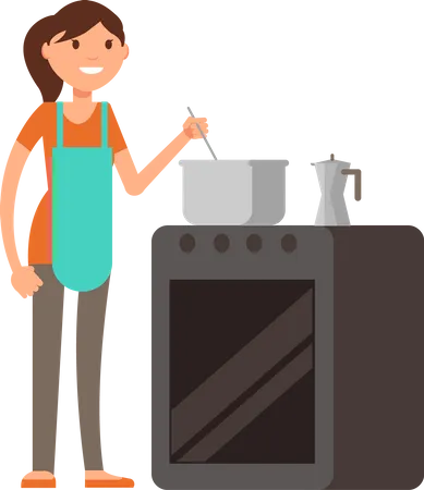Cartoon Housewife In Housework Activity Vector Set Happy Woman Performing Household Housewife Female Person Illustration Illustration