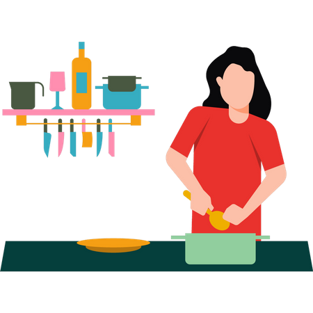 Best Girl cooking in kitchen Illustration download in PNG & Vector format