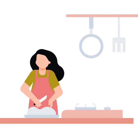Girl cooking in kitchen Illustration