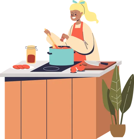 Girl cooking in kitchen  Illustration