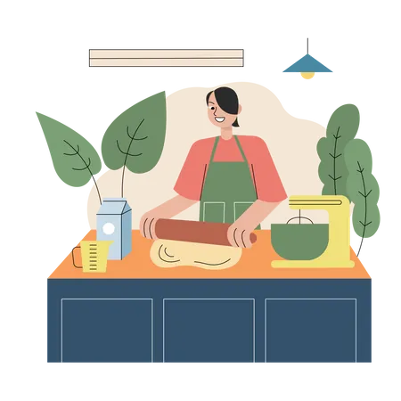 Girl cooking in kitchen  Illustration