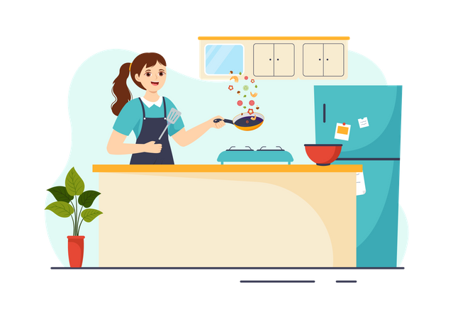 Girl cooking in kitchen  Illustration