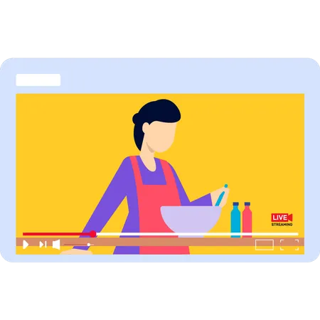Girl cooking in live stream Illustration