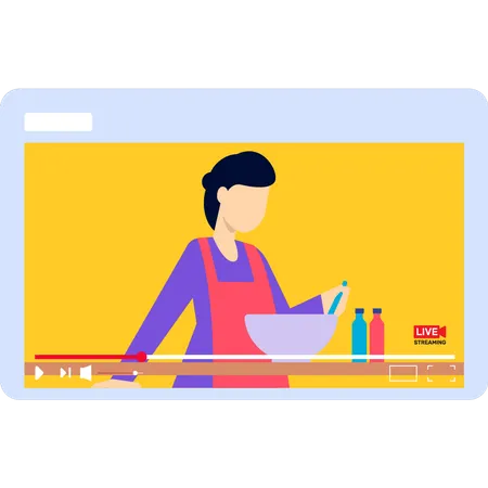 Girl cooking in live stream  Illustration