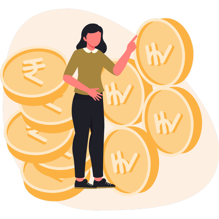 Girl counting cryptocurrency  Illustration