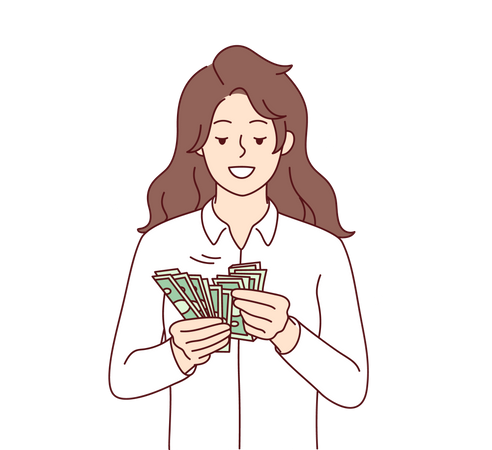 Girl counting money Illustration