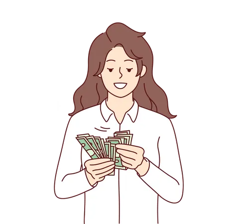 Girl counting money Illustration