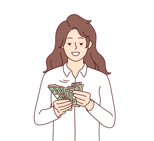 Girl counting money  Illustration