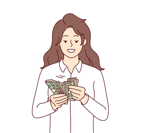 Girl counting money  Illustration