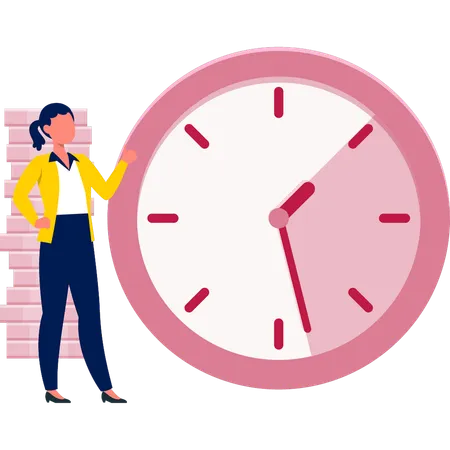 Girl counting the coins according to time  Illustration
