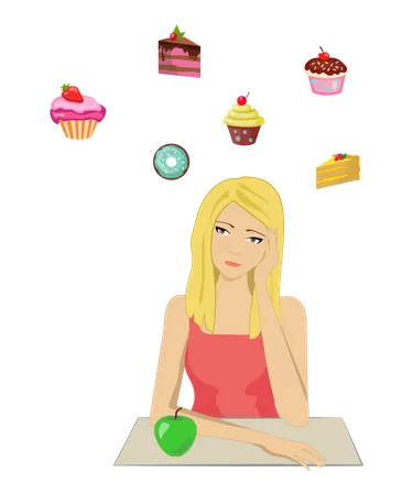 Girl craving for bakery food  Illustration
