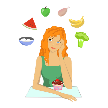 Girl craving for sweet food Illustration