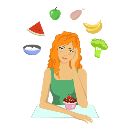 Girl craving for sweet food Illustration