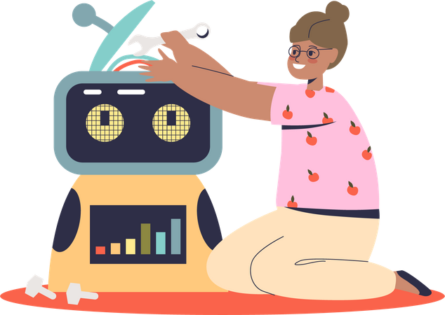 Girl create robot using tools Illustration