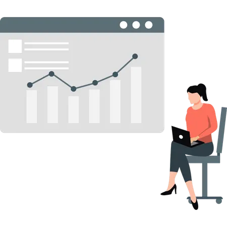 Girl creating analytical graph  Illustration