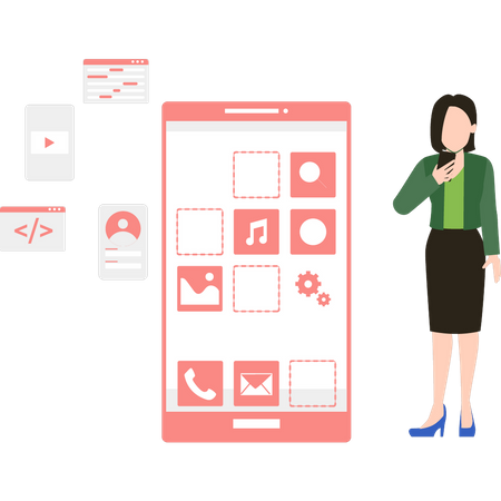 Girl creating mobile application Illustration