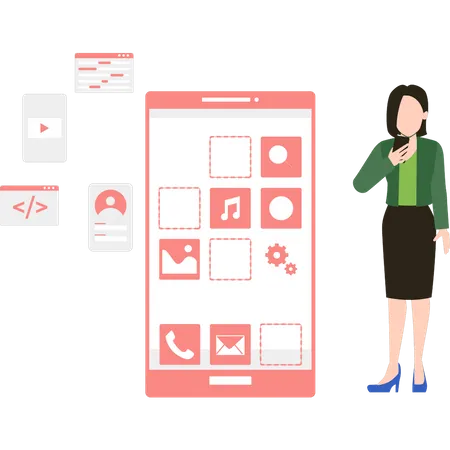 Girl creating mobile application Illustration