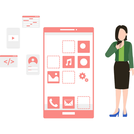 Girl creating mobile application  Illustration