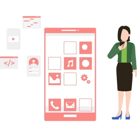 Girl creating mobile application  Illustration