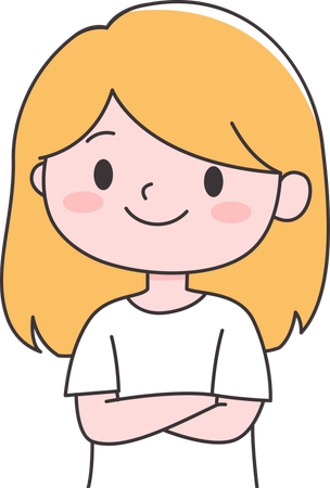 Girl Crossing Hands with Smiling Expression  Illustration