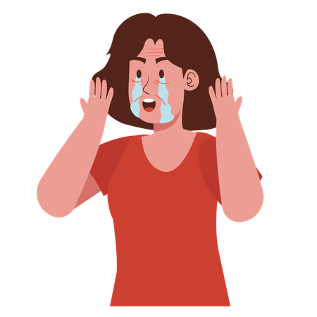 Girl Crying with Wrinkle on Face  Illustration