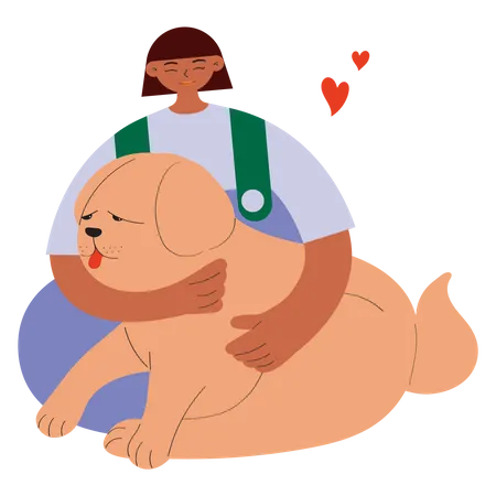 Girl Cuddling Dog Vector Illustration In Flat Color Design Illustration