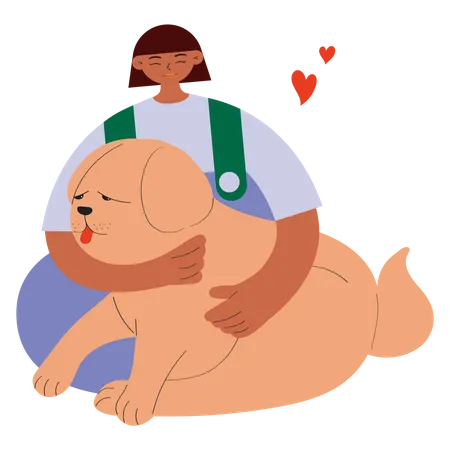 Girl cuddling dog  Illustration