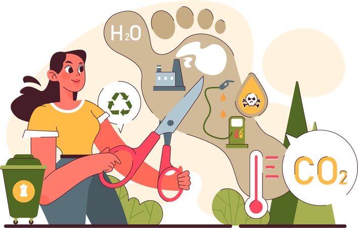 Girl cutting carbon footprint  Illustration