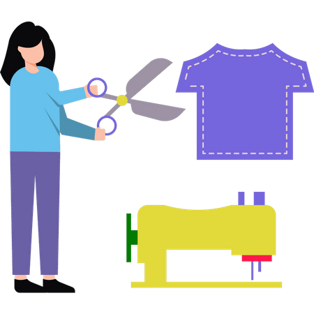 Girl cutting clothes  Illustration