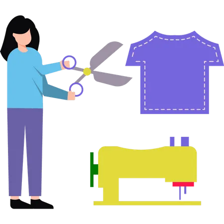 The Girl Is Cutting Clothes Illustration