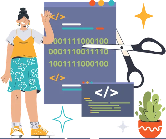 Girl cutting code  Illustration