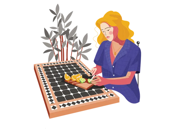 Girl cutting fruits  Illustration