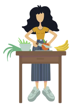 Girl cutting fruits for diet meal  Illustration