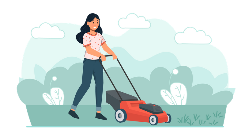 Girl cutting grass  Illustration