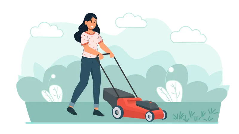 Girl cutting grass  Illustration