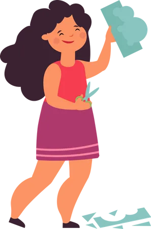 Girl cutting paper  Illustration