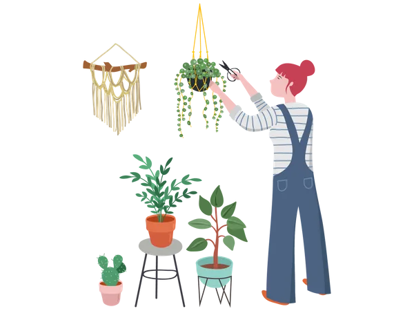 Girl cutting plant  Illustration