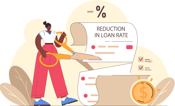 Girl cutting reduction in loan rate  Illustration