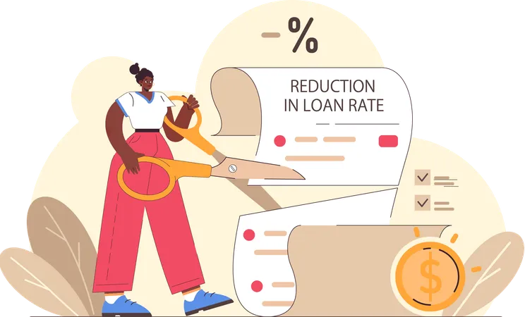 Girl cutting reduction in loan rate  Illustration