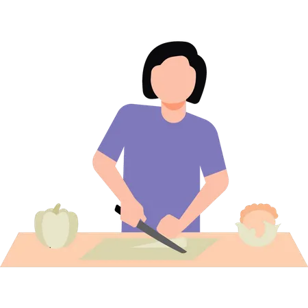 The Girl Is Cutting Vegetables Illustration