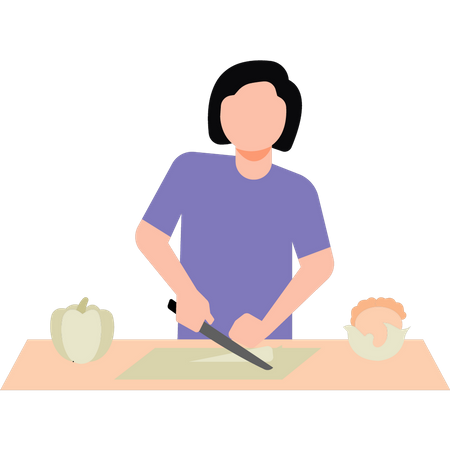 Girl cutting vegetables  Illustration