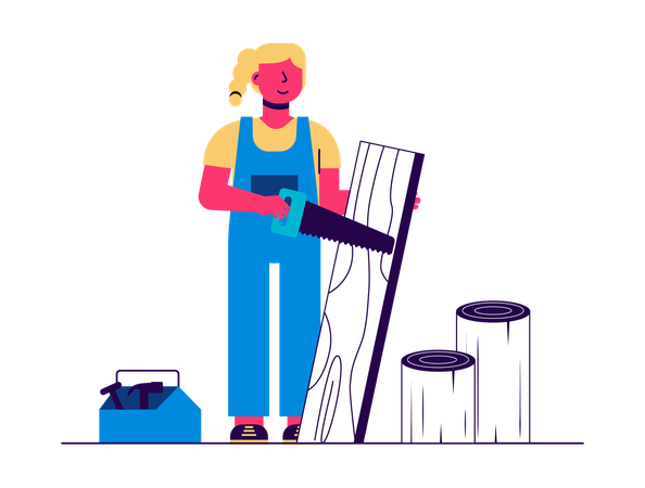 Girl cutting wood  Illustration